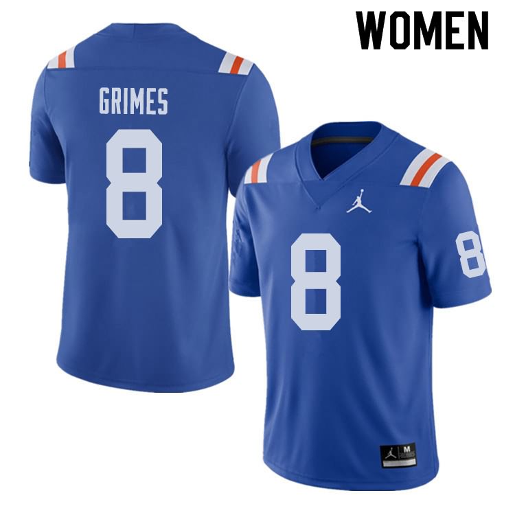 NCAA Florida Gators Trevon Grimes Women's #8 Jordan Brand Alternate Royal Throwback Stitched Authentic College Football Jersey INJ1364VS